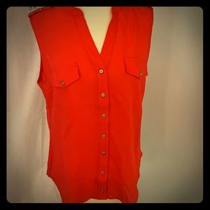 Burnt orange button up sleeveless blouse Large